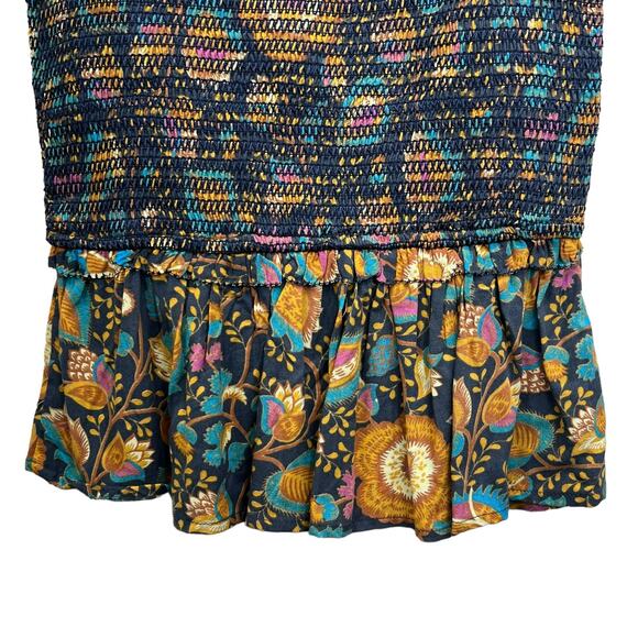 House of Harlow 1960 Smocked Top Blue Size S Ruffle Sleeve Peplum Stretch - Picture 5 of 7